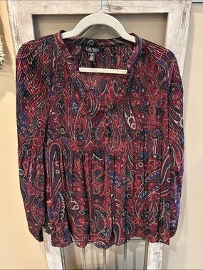 Lauren Ralph Lauren Burgundy Paisley Button-Front Blouse